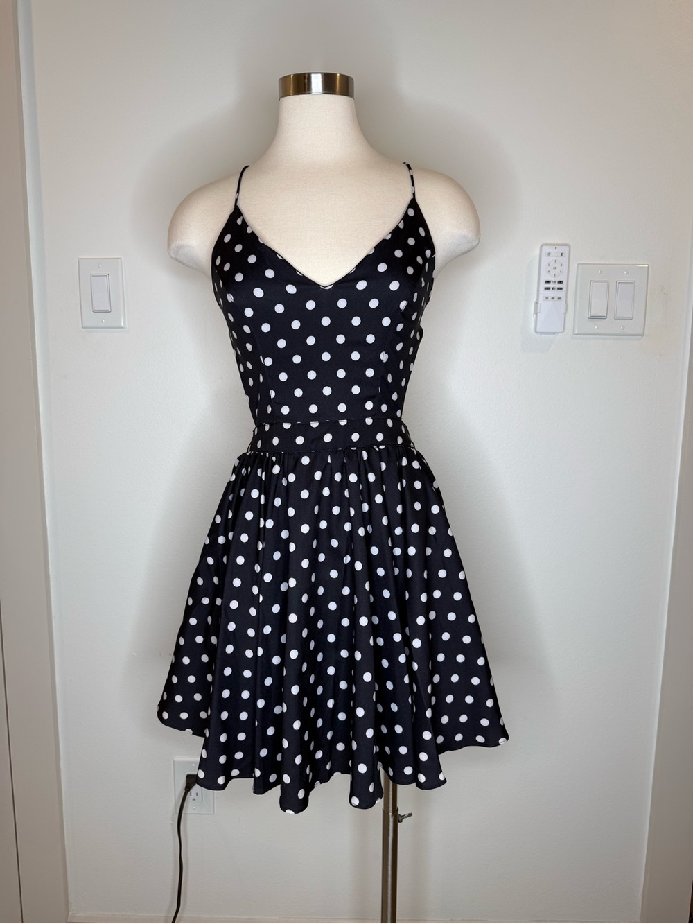 GUESS Black and White Polka Dot Spaghetti Strap Dress